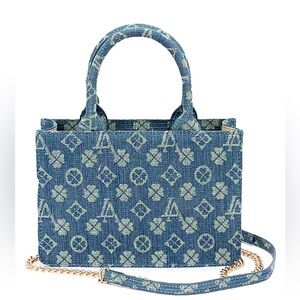 Denim Blue Jacquard Patterned Tote Handbag